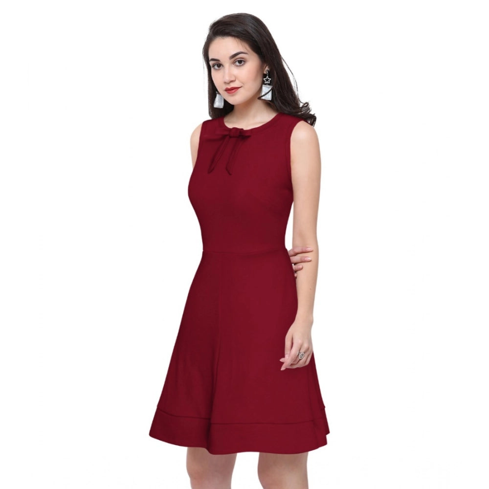 Snuggle Spot Women's Polyester Solid Round Neck Sleeveless Dress (Maroon)