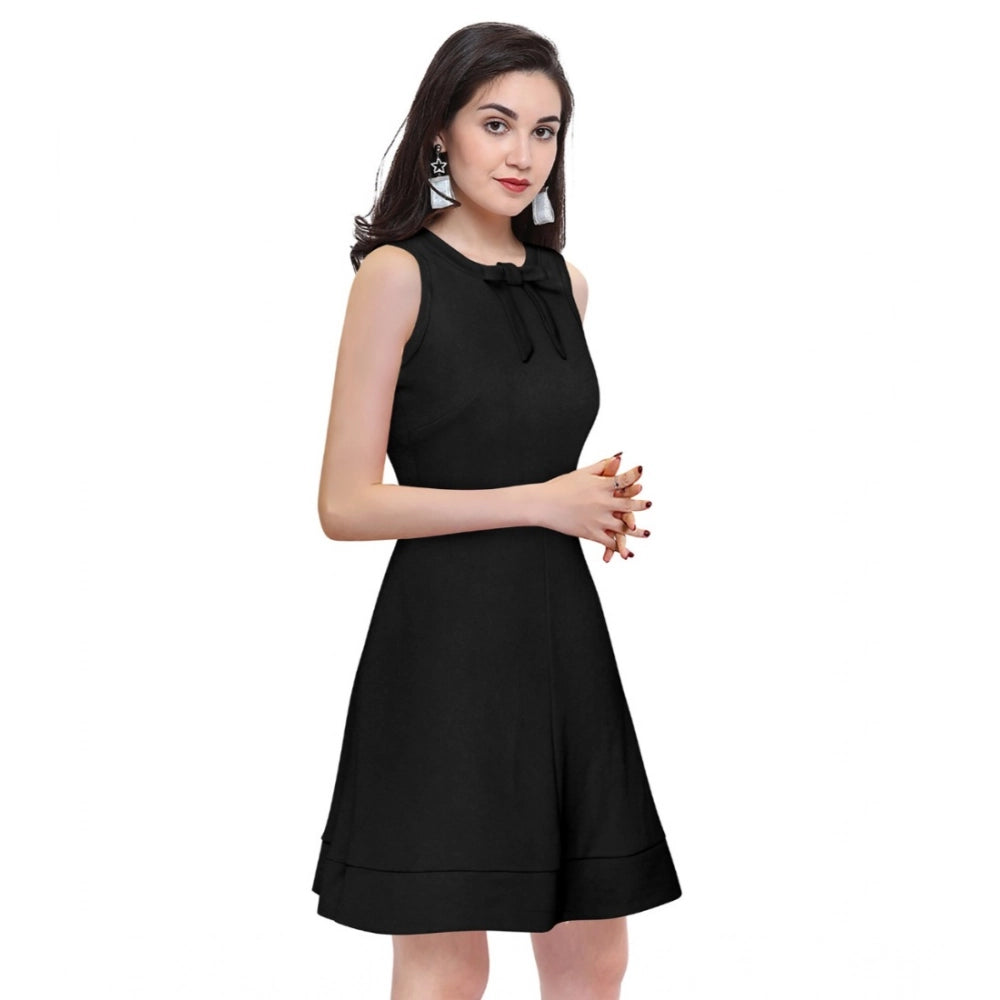 Snuggle Spot Women's Polyester Solid Round Neck Sleeveless Dress (Black)