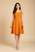 Snuggle Spot Women's Polyester Solid V Neck Cap Sleeve off Shoulder Dress (Yellow)