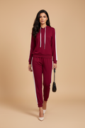 Snuggle Spot Women's Knitting stretchable Solid Hooded Neck Full Sleeve Track Suit (Maroon)