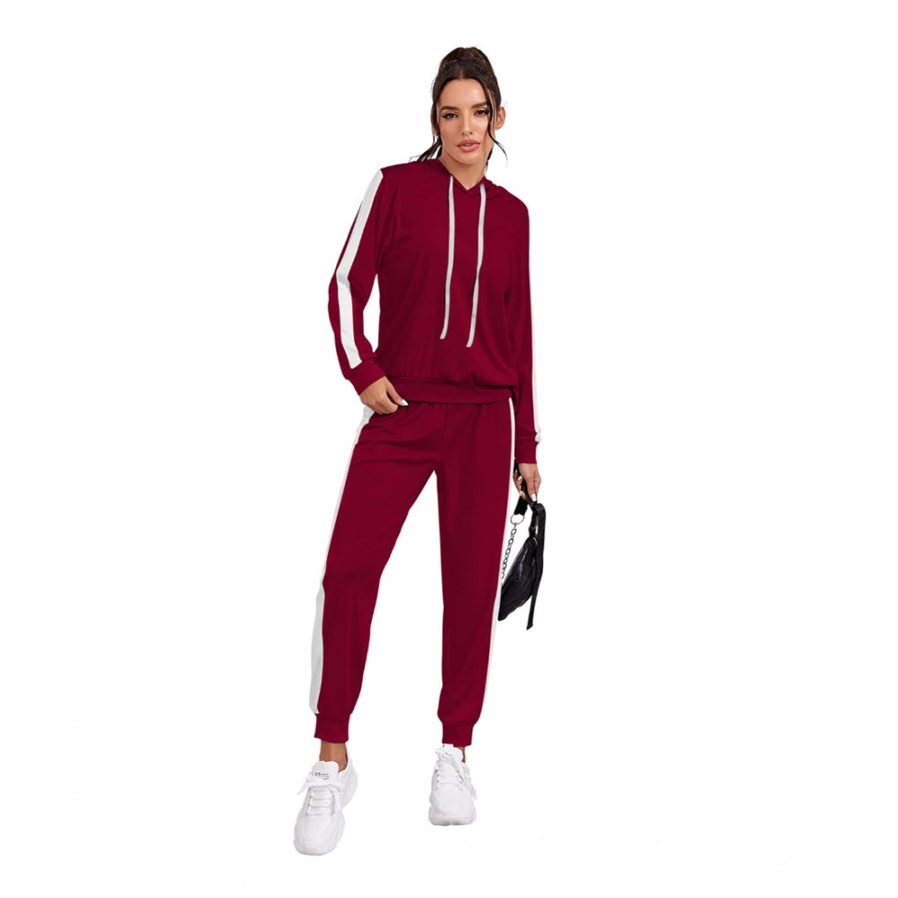 Snuggle Spot Women's Knitting stretchable Solid Hooded Neck Full Sleeve Track Suit (Maroon)