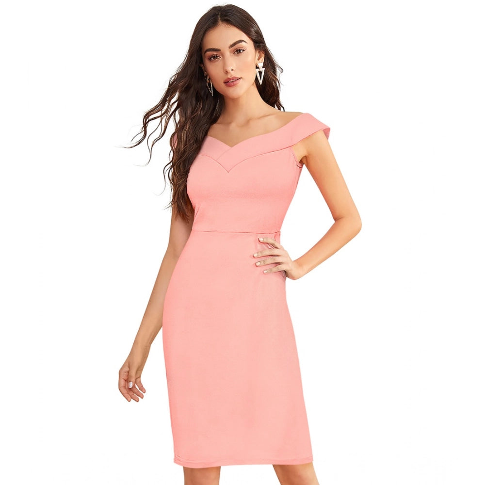 Snuggle Spot Women's Knitting stretchable Solid Round Neck Sleeveless Dress (Peach)