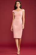 Snuggle Spot Women's Knitting stretchable Solid Round Neck Sleeveless Dress (Peach)
