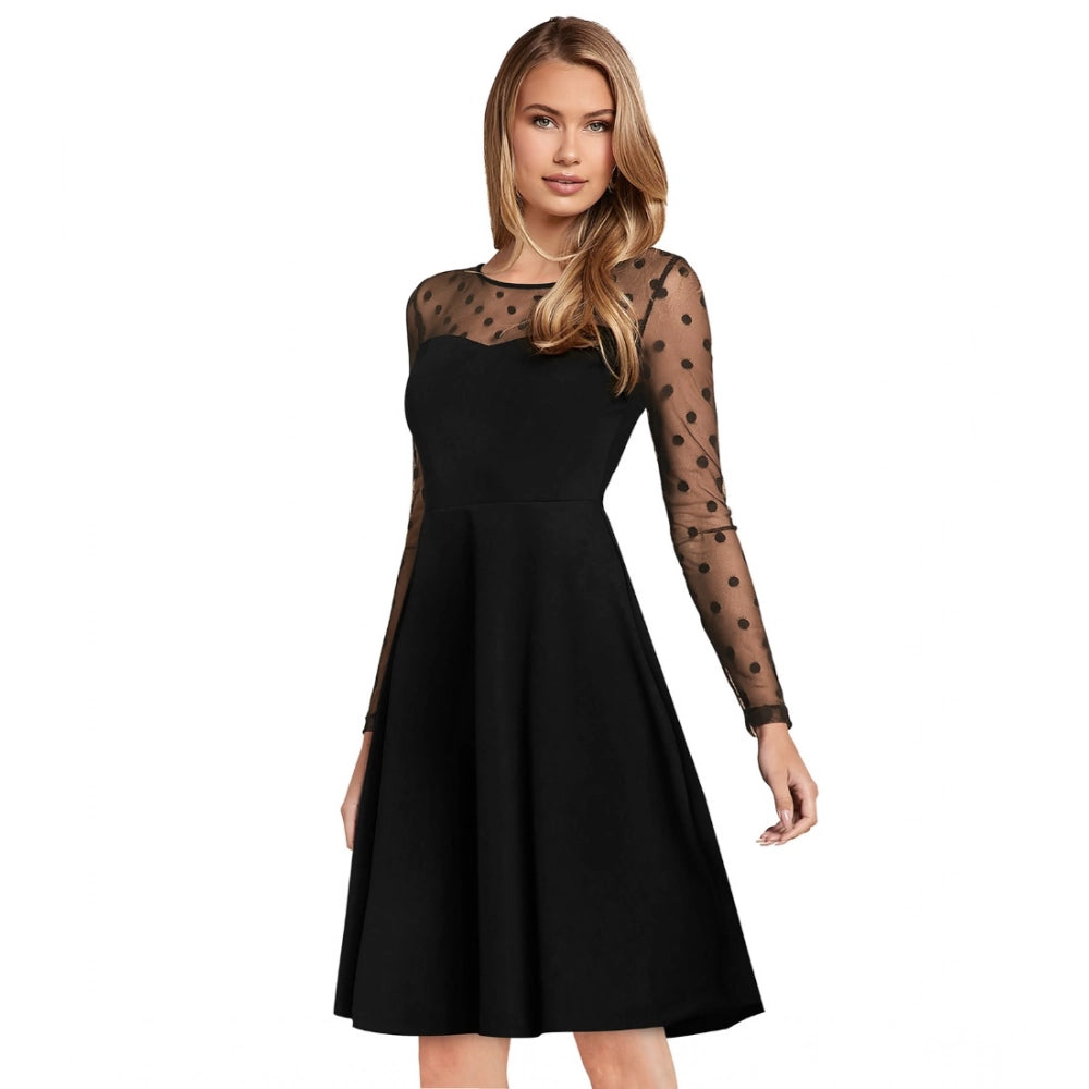 Snuggle Spot Women's Knitting stretchable Solid Round Neck Full Sleeve Dress (Black)