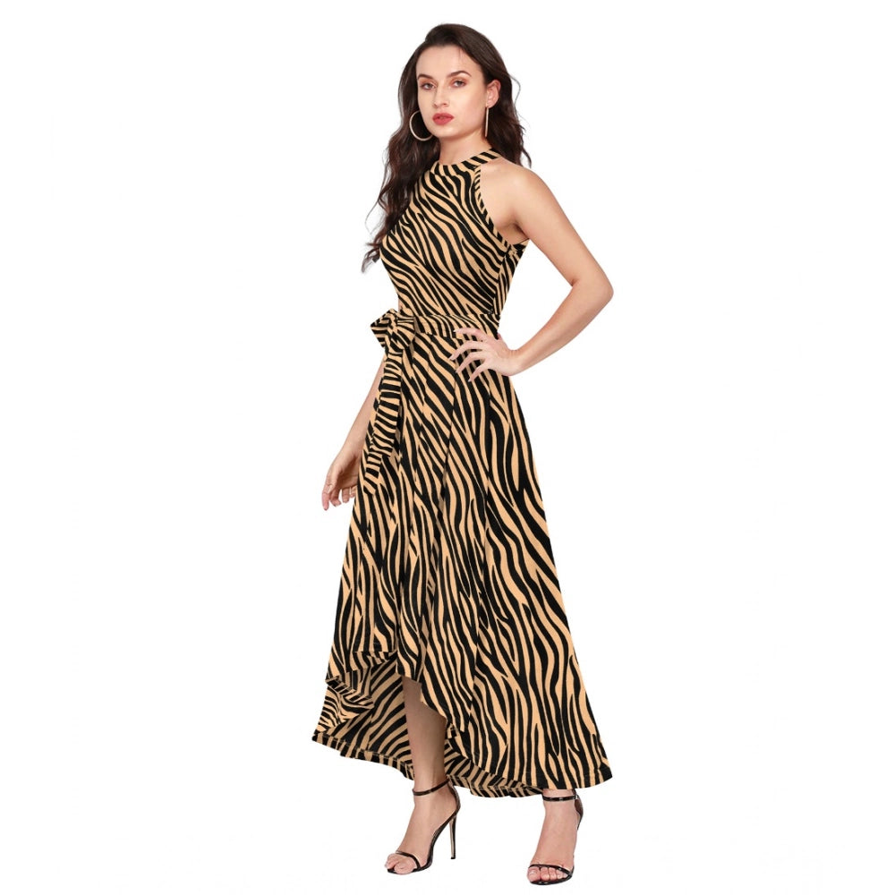 Snuggle Spot Women's Polyester Zebra Pattern Halter Neck Sleeveless Dress (Yellow)