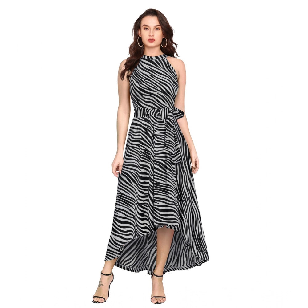 Snuggle Spot Women's Polyester Zebra Pattern Halter Neck Sleeveless Dress (Navy Blue)