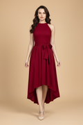 Snuggle Spot Women's Polyster Solid Halter Neck Sleeveless Dress (Maroon)