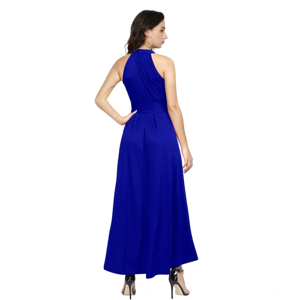Snuggle Spot Women's Polyster Solid Halter Neck Sleeveless Dress (Royal Blue)