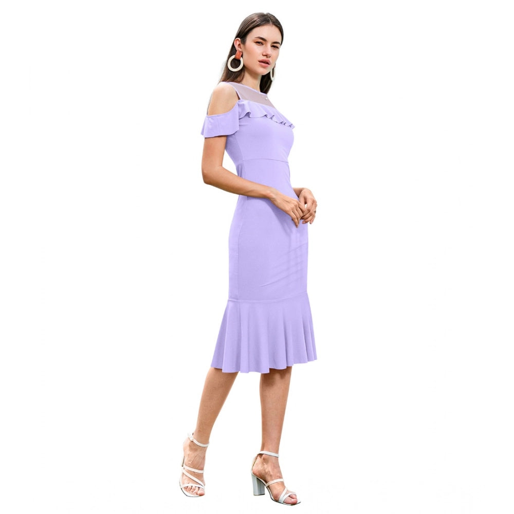 Snuggle Spot Women's Knitting stretchable Solid Round Neck Sleeveless Dress (Purple)