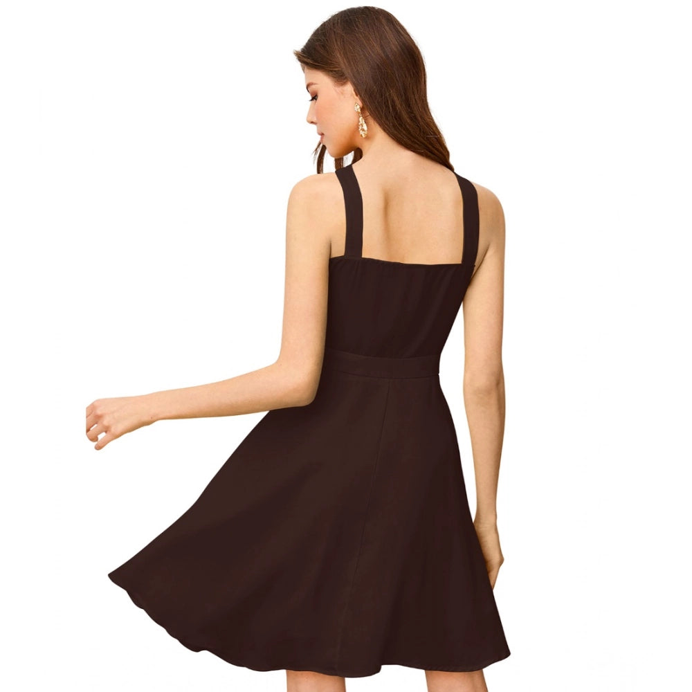 Snuggle Spot Women's Knitting stretchable Solid Halter Neck Sleeveless Dress (Coffee)