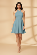 Snuggle Spot Women's Knitting stretchable Solid Halter Neck Sleeveless Dress (Pista )