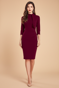 Snuggle Spot Women's Knitting stretchable Solid Round Neck 3-4th Dress (Maroon)