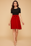 Snuggle Spot Women's Knitting stretchable Solid Round Neck Cap Sleeve Dress (Red)