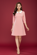 Snuggle Spot Women's Polyester Solid Collar 3-4th Dress (Peach)