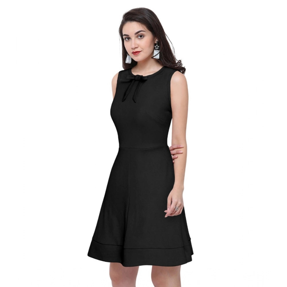 Snuggle Spot Women's Polyester Solid Round Neck Sleeveless Dress (Black)