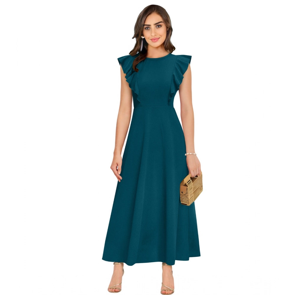 Snuggle Spot Women's Knitting stretchable Solid Round Neck Ruffled Sleeve Dress (Morpich)