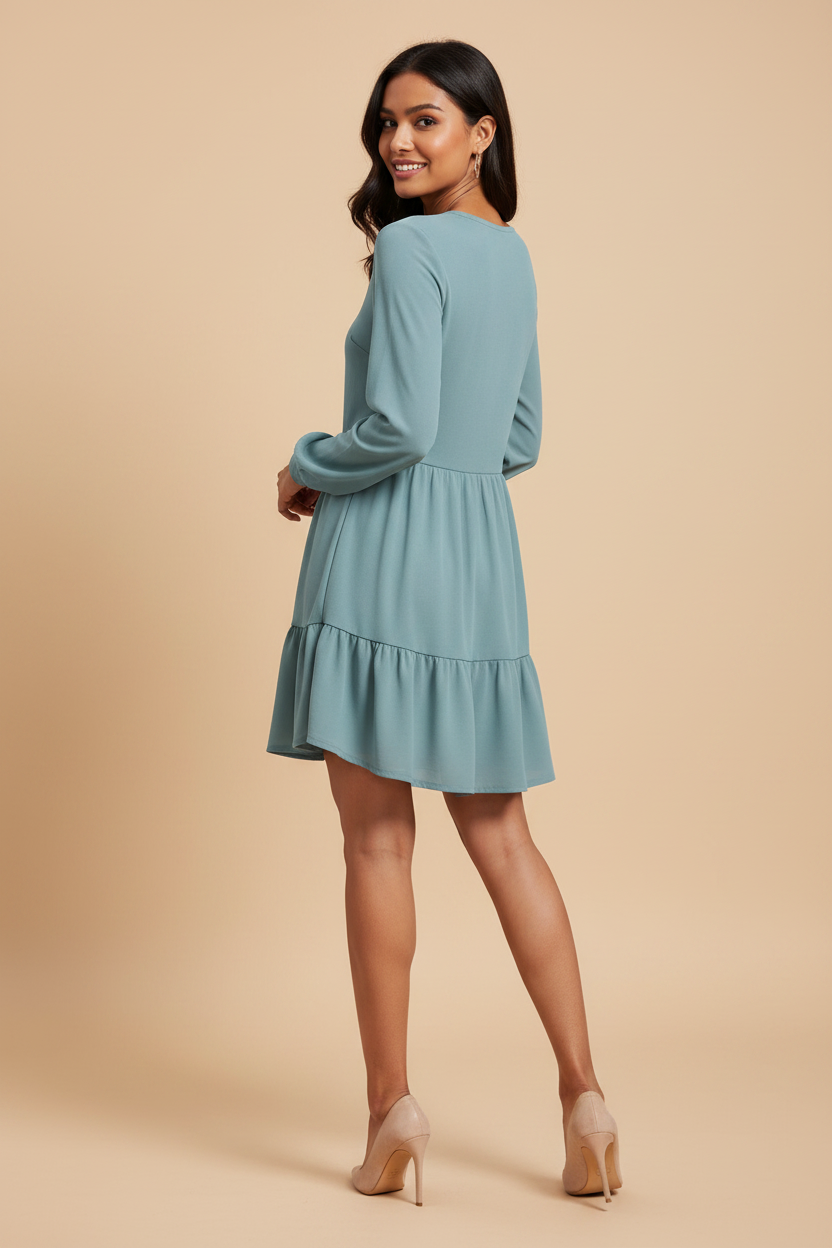 Snuggle Spot Women's Knitting stretchable Solid Round Neck Full Sleeve Dress (Pista)