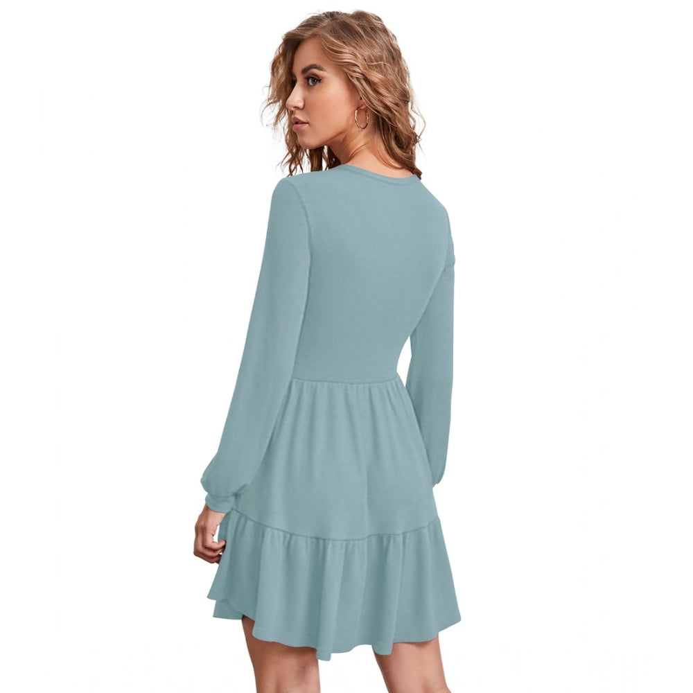 Snuggle Spot Women's Knitting stretchable Solid Round Neck Full Sleeve Dress (Pista)