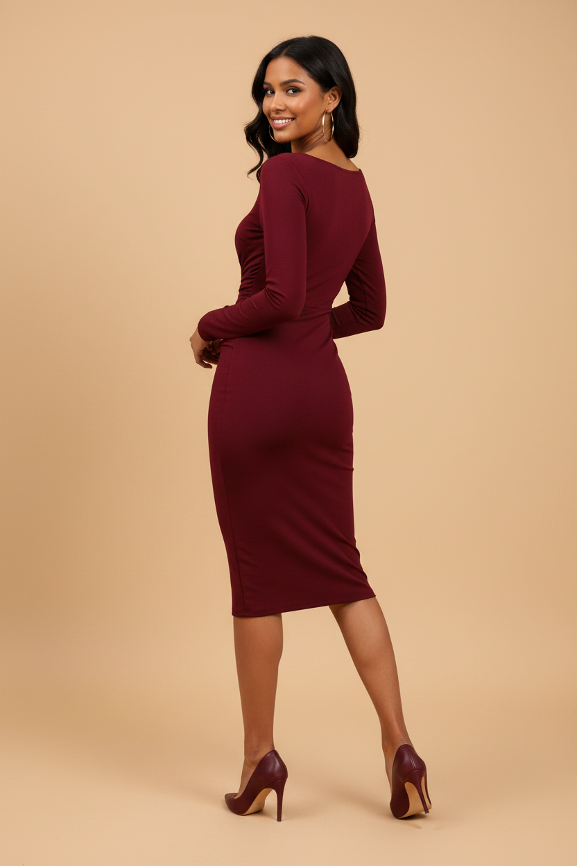Snuggle Spot Women's Knitting stretchable Solid Round Neck Full Sleeve Dress (Maroon)