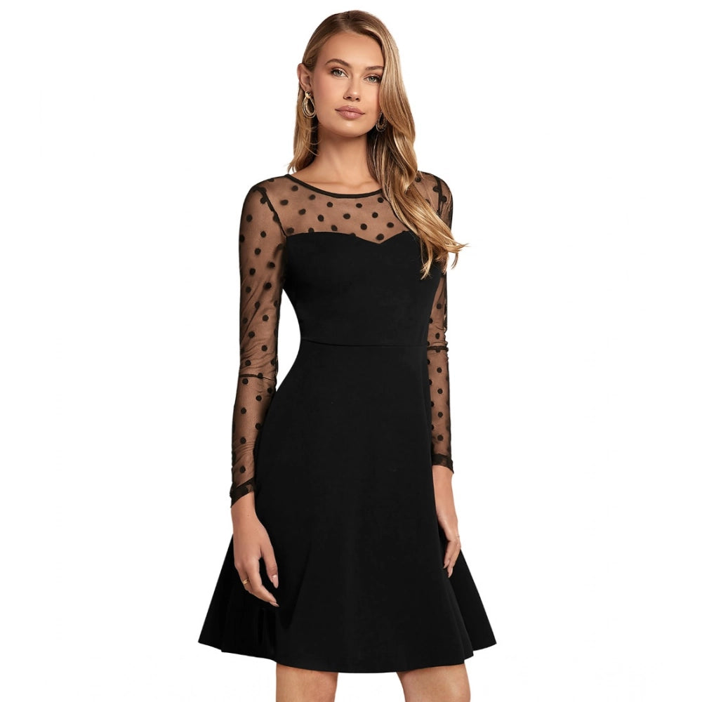 Snuggle Spot Women's Knitting stretchable Solid Round Neck Full Sleeve Dress (Black)