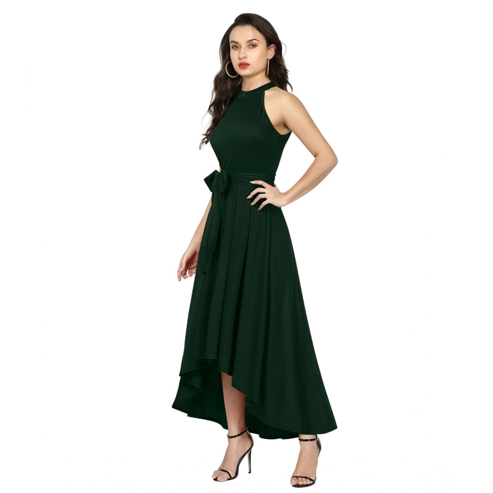 Snuggle Spot Women's Polyster Solid Halter Neck Sleeveless Dress (Green)