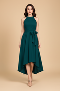 Snuggle Spot Women's Polyster Solid Halter Neck Sleeveless Dress (Morpichh)