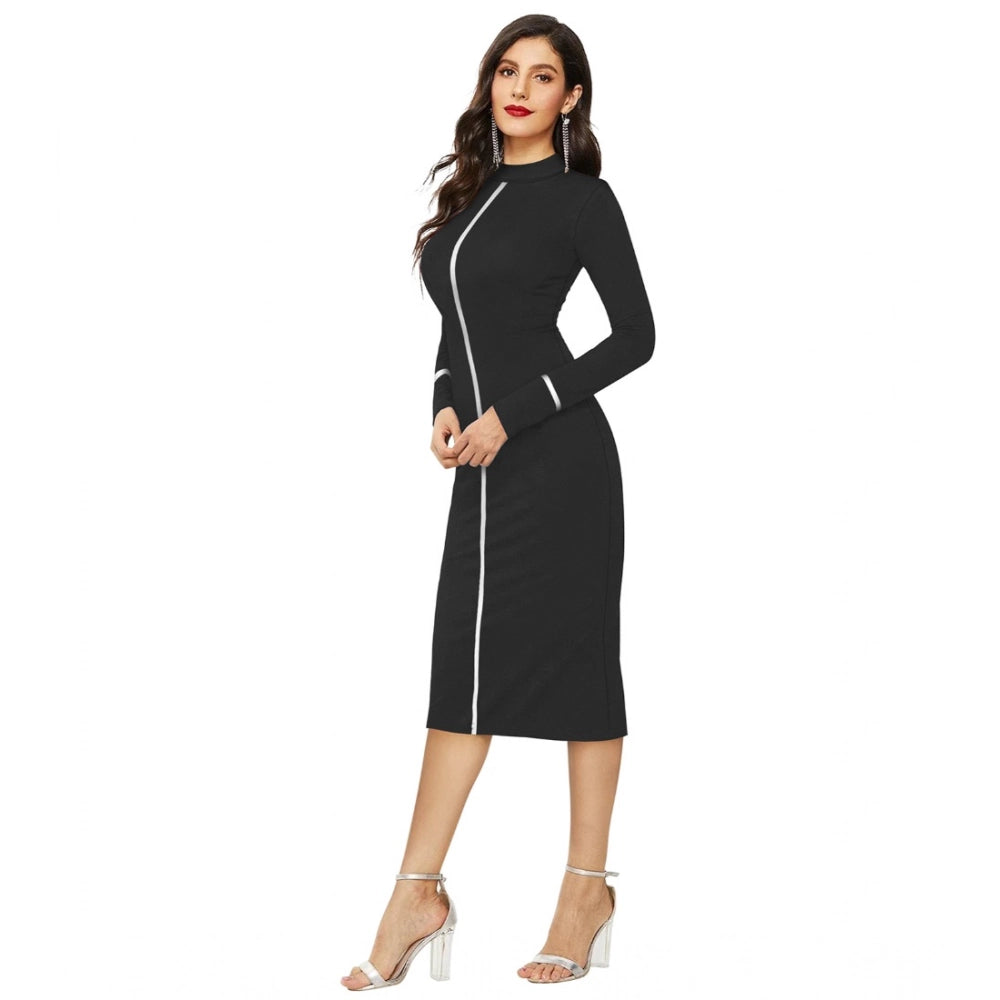 Snuggle Spot Women's Knitting stretchable Solid Round Neck Full Sleeve Dress (Black)