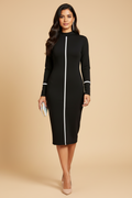 Snuggle Spot Women's Knitting stretchable Solid Round Neck Full Sleeve Dress (Black)