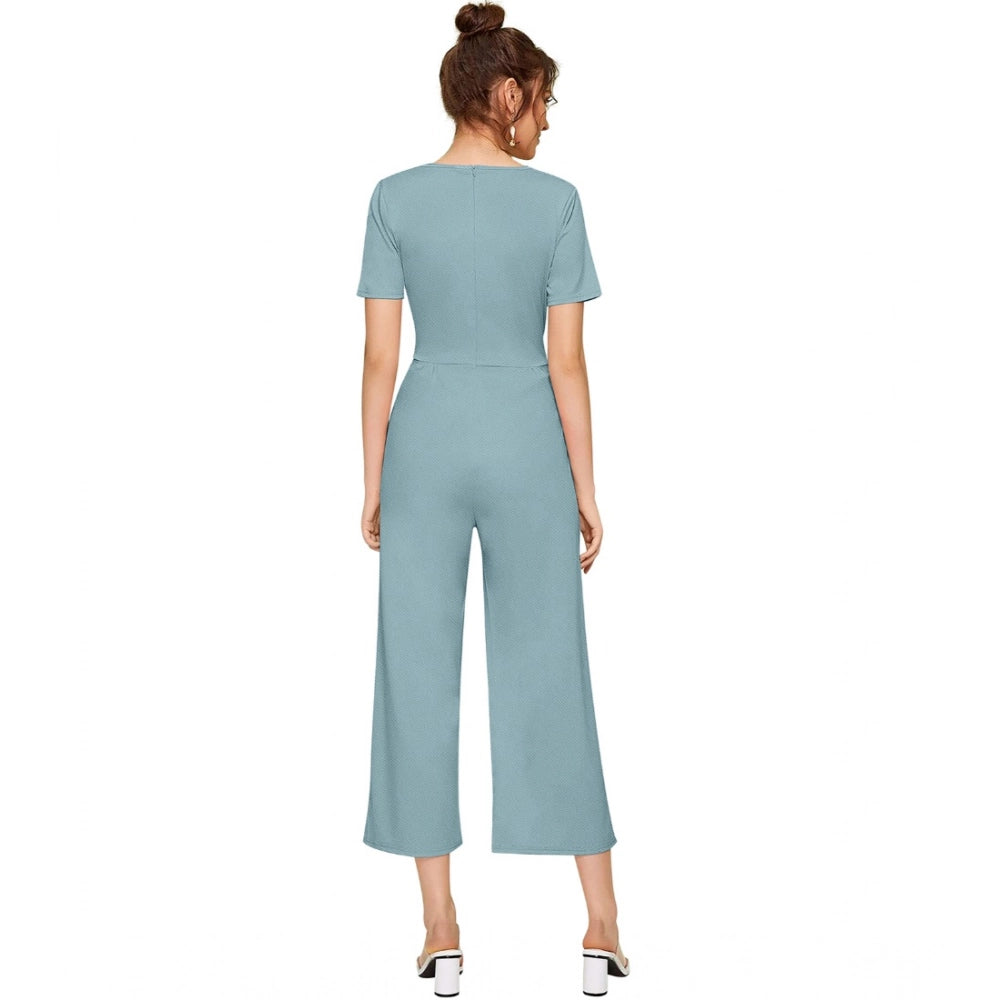 Snuggle Spot Women's Knitting stretchable Solid Round Neck Cap Sleeve Jumpsuit (Pista )