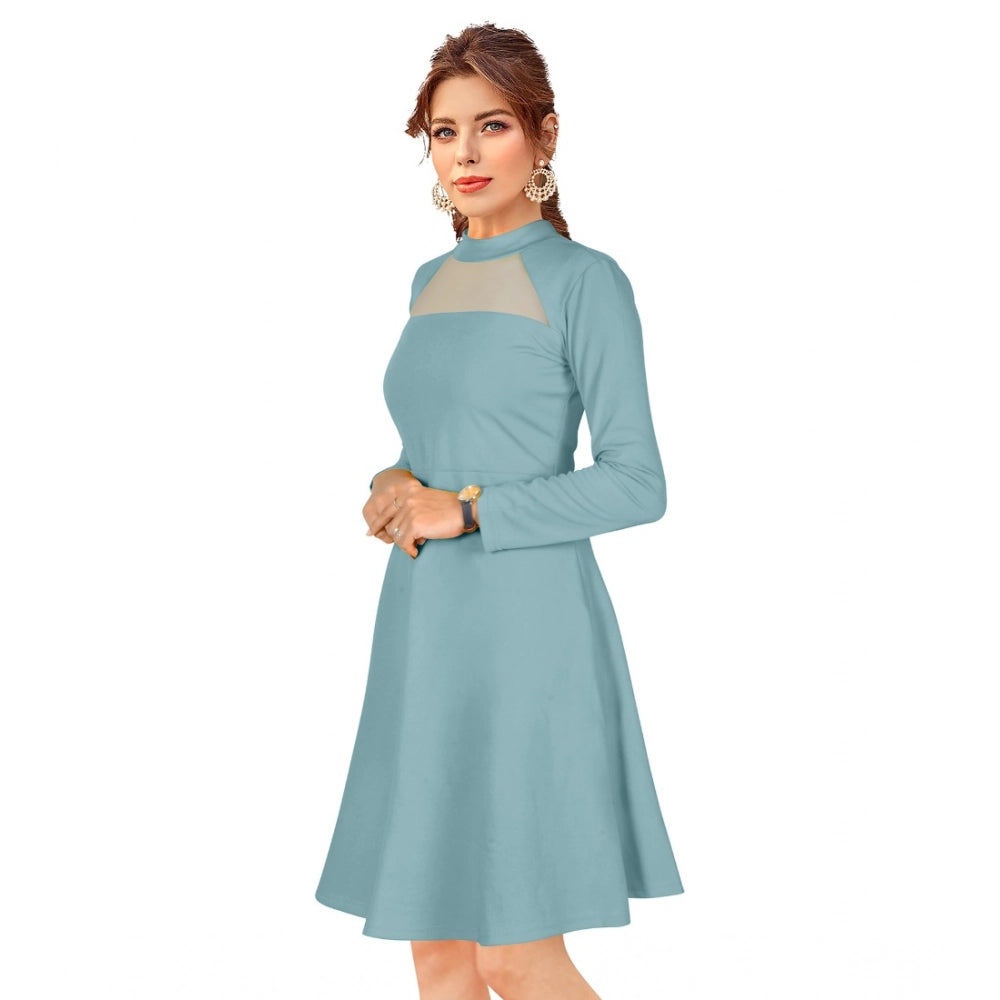 Snuggle Spot Women's Knitting stretchable Solid Round Neck Full Sleeve Dress (Pista)