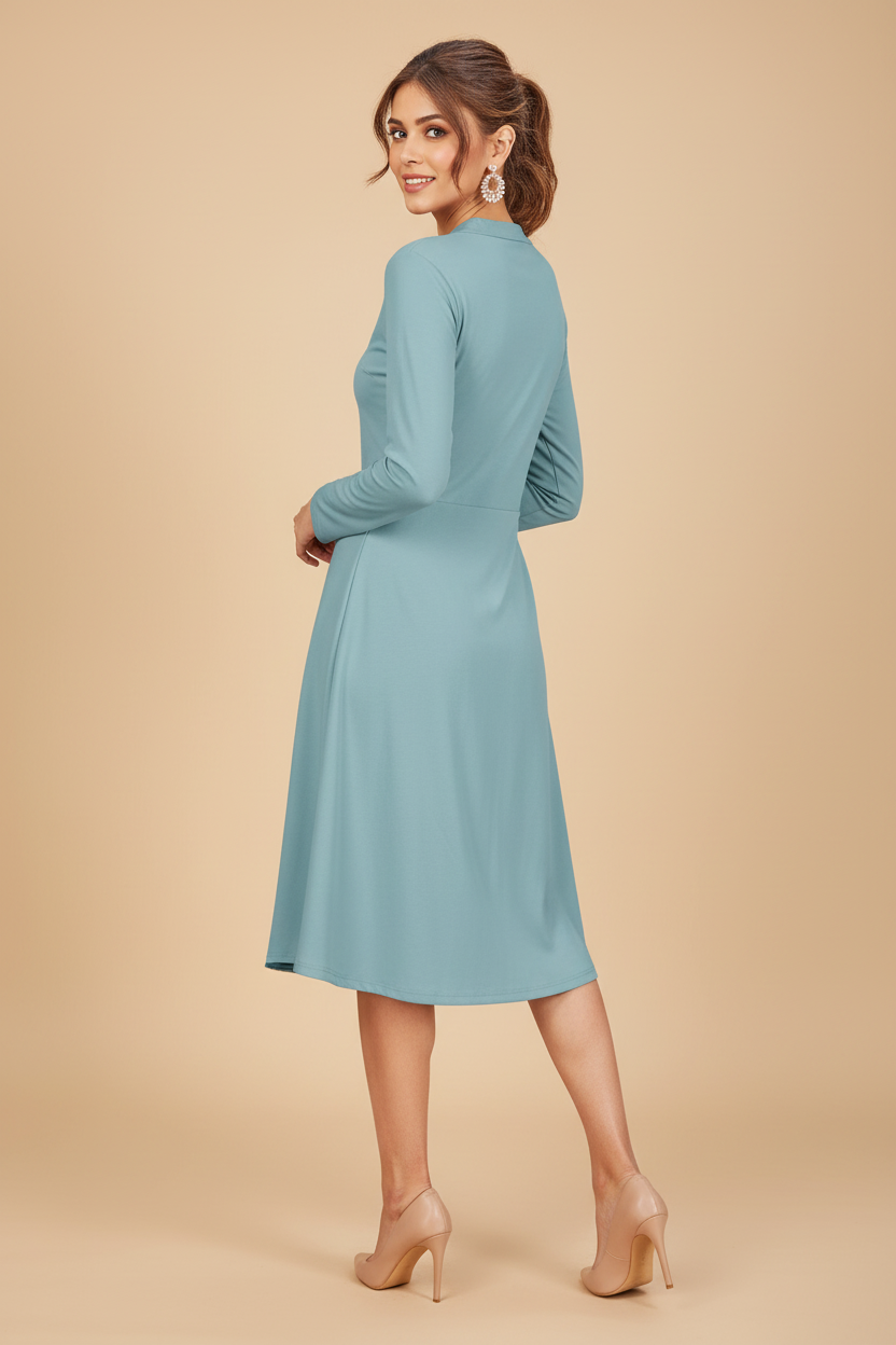 Snuggle Spot Women's Knitting stretchable Solid Round Neck Full Sleeve Dress (Pista)