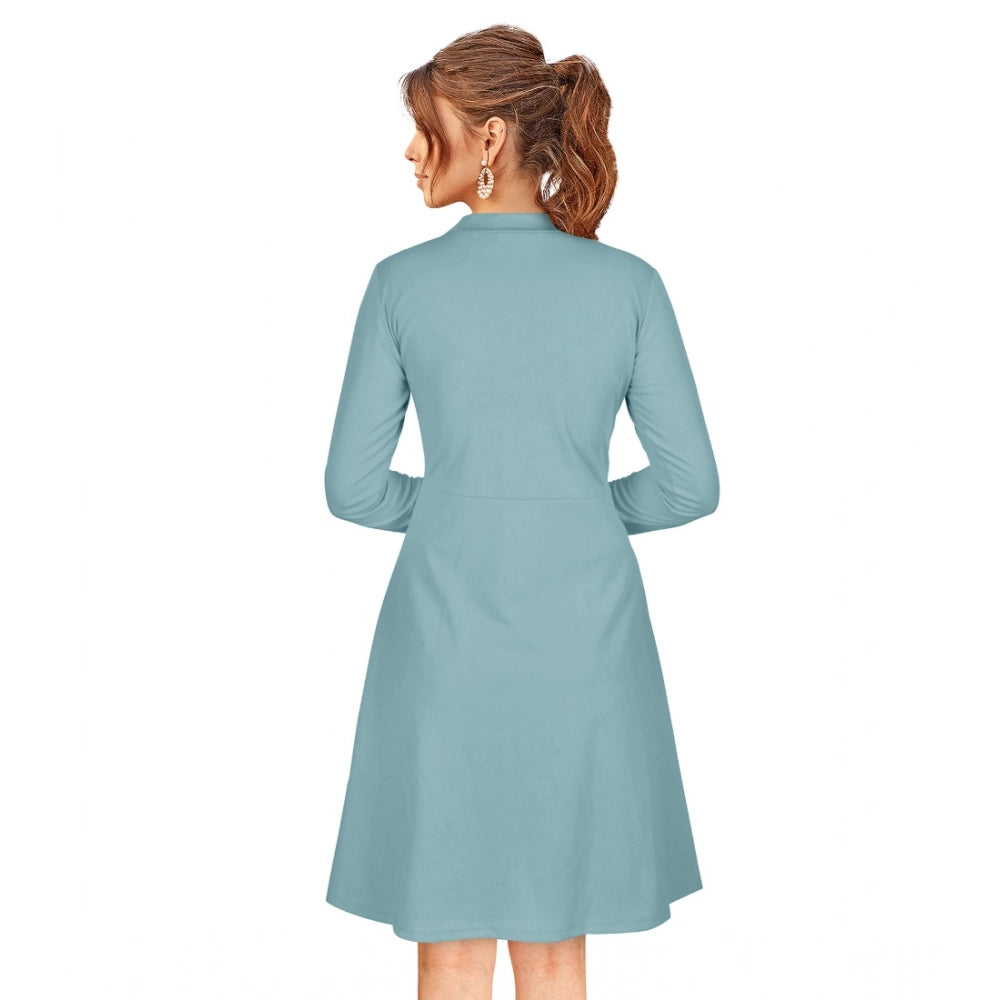 Snuggle Spot Women's Knitting stretchable Solid Round Neck Full Sleeve Dress (Pista)