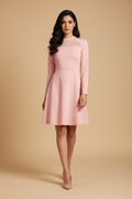 Snuggle Spot Women's Knitting stretchable Solid Round Neck Full Sleeve Dress (Peach)