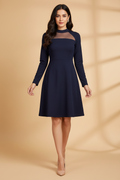 Snuggle Spot Women's Knitting stretchable Solid Round Neck Full Sleeve Dress (Blue)