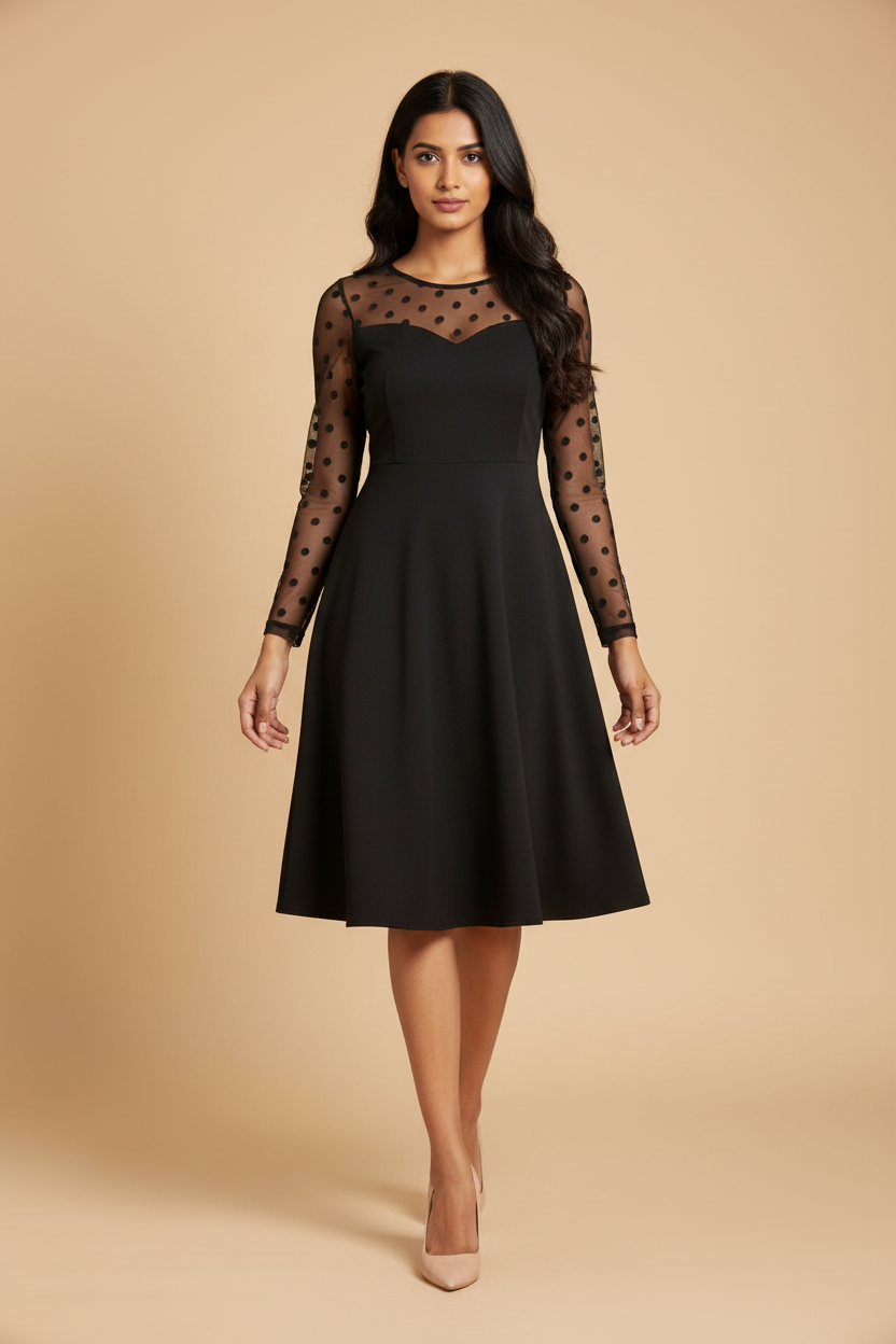 Snuggle Spot Women's Knitting stretchable Solid Round Neck Full Sleeve Dress (Black)