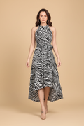 Snuggle Spot Women's Polyester Zebra Pattern Halter Neck Sleeveless Dress (White)