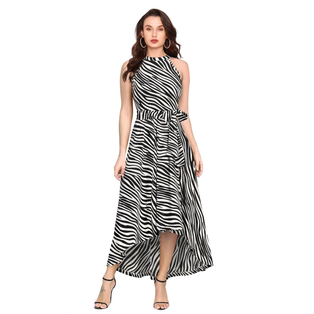 Snuggle Spot Women's Polyester Zebra Pattern Halter Neck Sleeveless Dress (White)