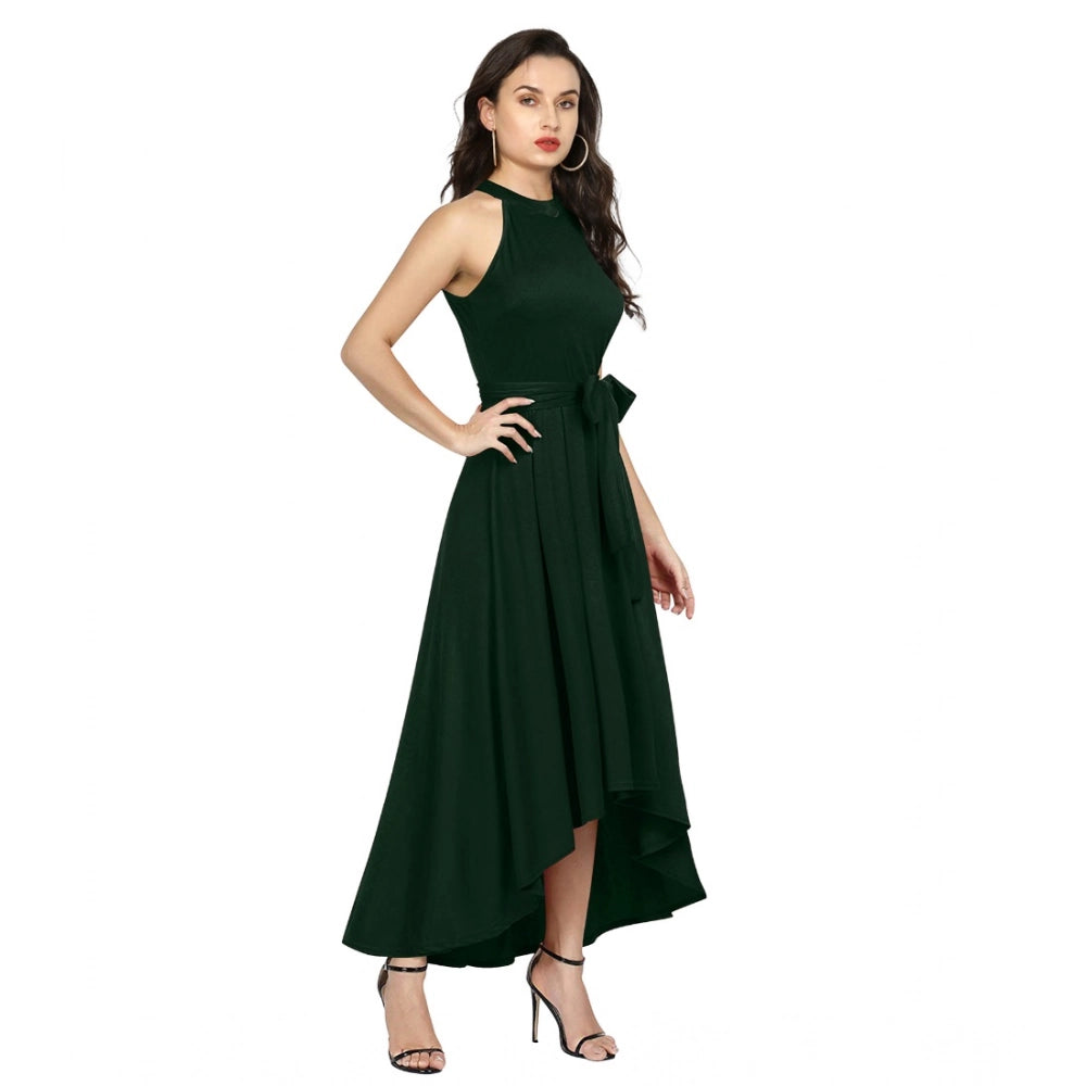 Snuggle Spot Women's Polyster Solid Halter Neck Sleeveless Dress (Green)