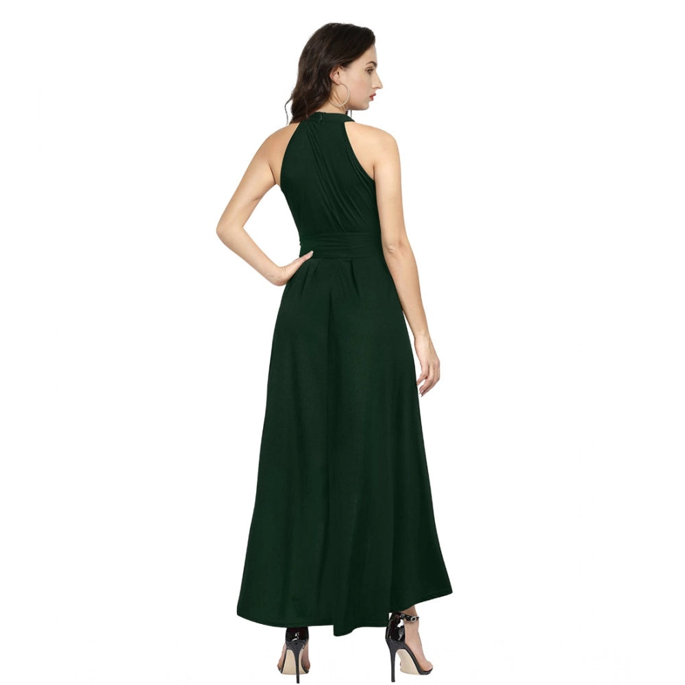 Snuggle Spot Women's Polyster Solid Halter Neck Sleeveless Dress (Green)