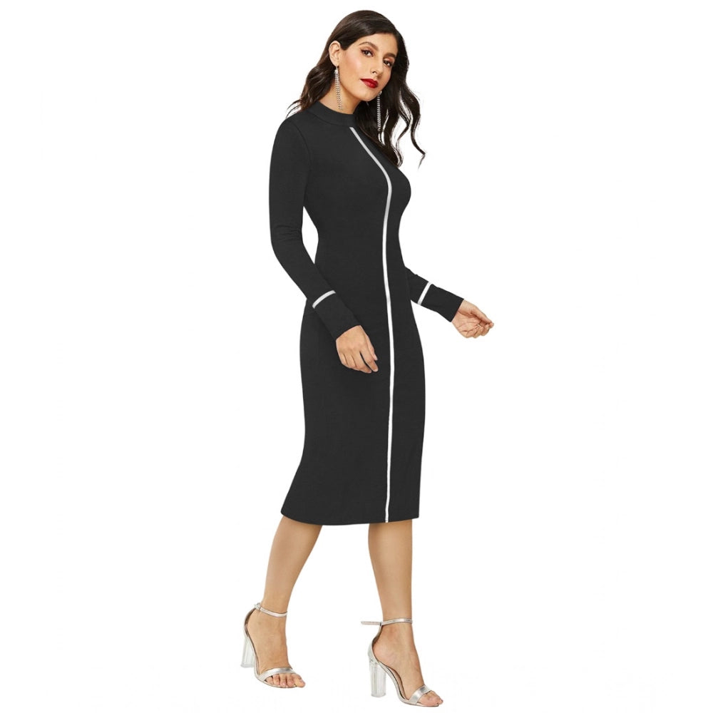 Snuggle Spot Women's Knitting stretchable Solid Round Neck Full Sleeve Dress (Black)