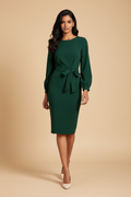Snuggle Spot Women's Knitting stretchable Solid Round Neck Full Sleeve Dress (Green)