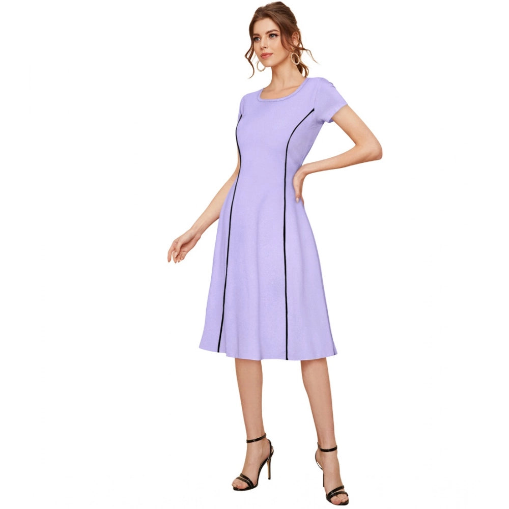 Snuggle Spot Women's Knitting stretchable Solid Round Neck Cap Sleeve Dress (Purple)