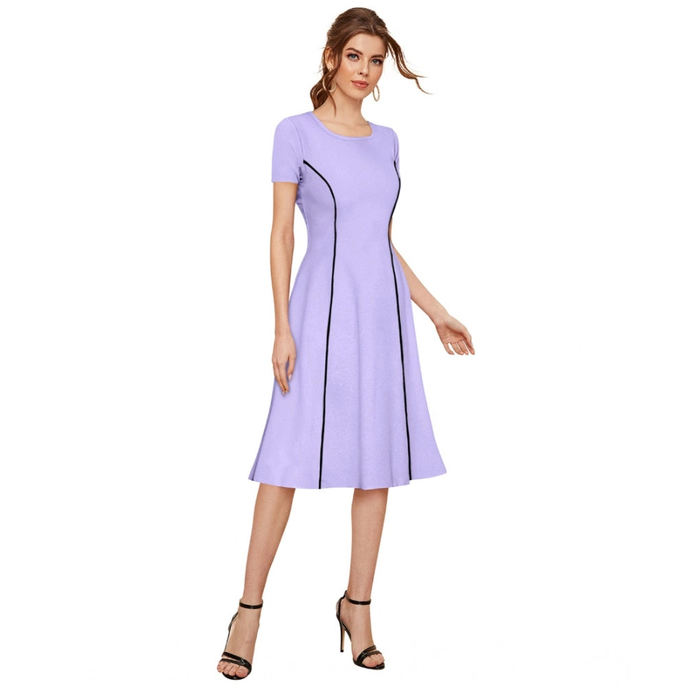 Snuggle Spot Women's Knitting stretchable Solid Round Neck Cap Sleeve Dress (Purple)