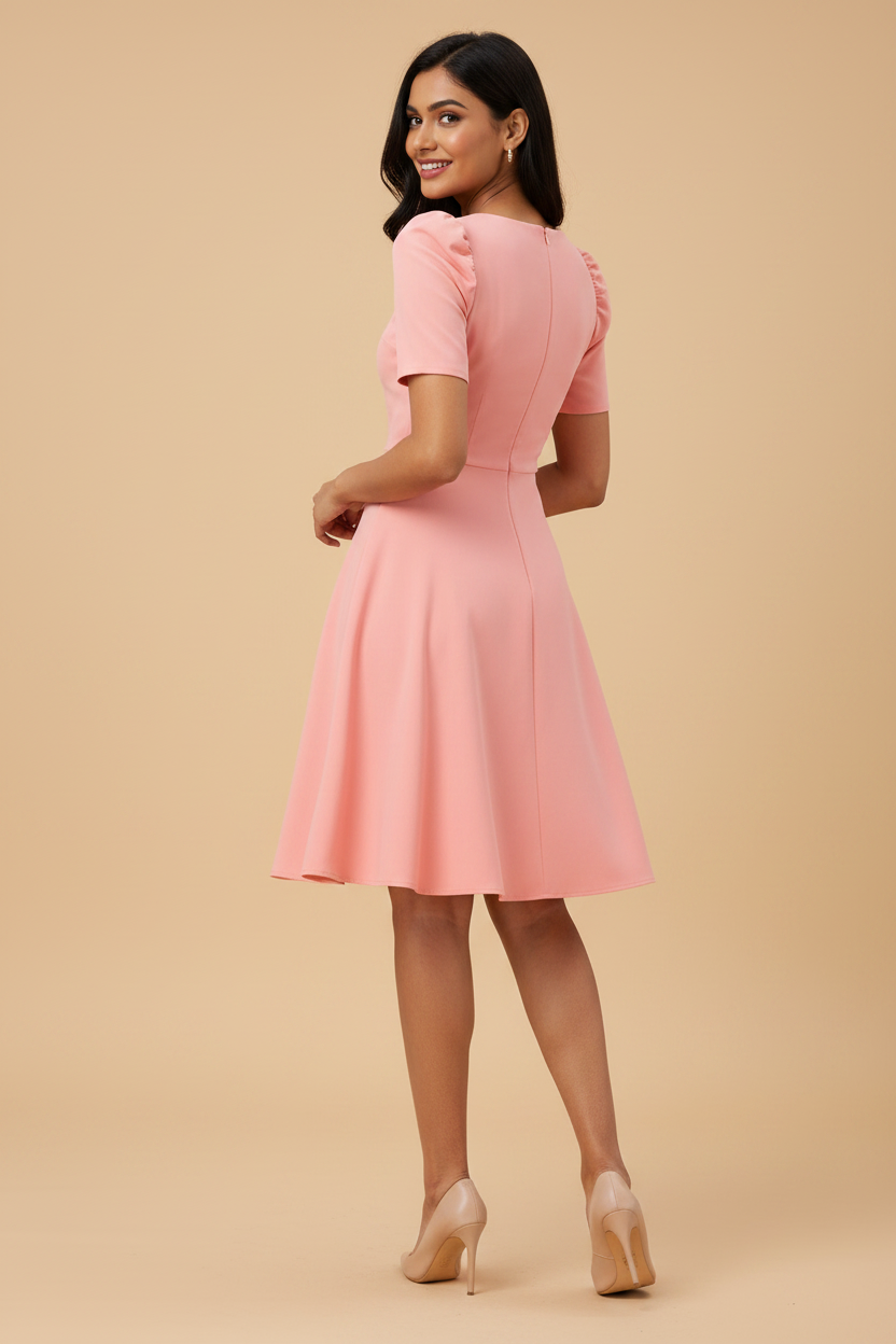 Snuggle Spot Women's Knitting stretchable Solid V Neck Cap Sleeve Dress (Peach)
