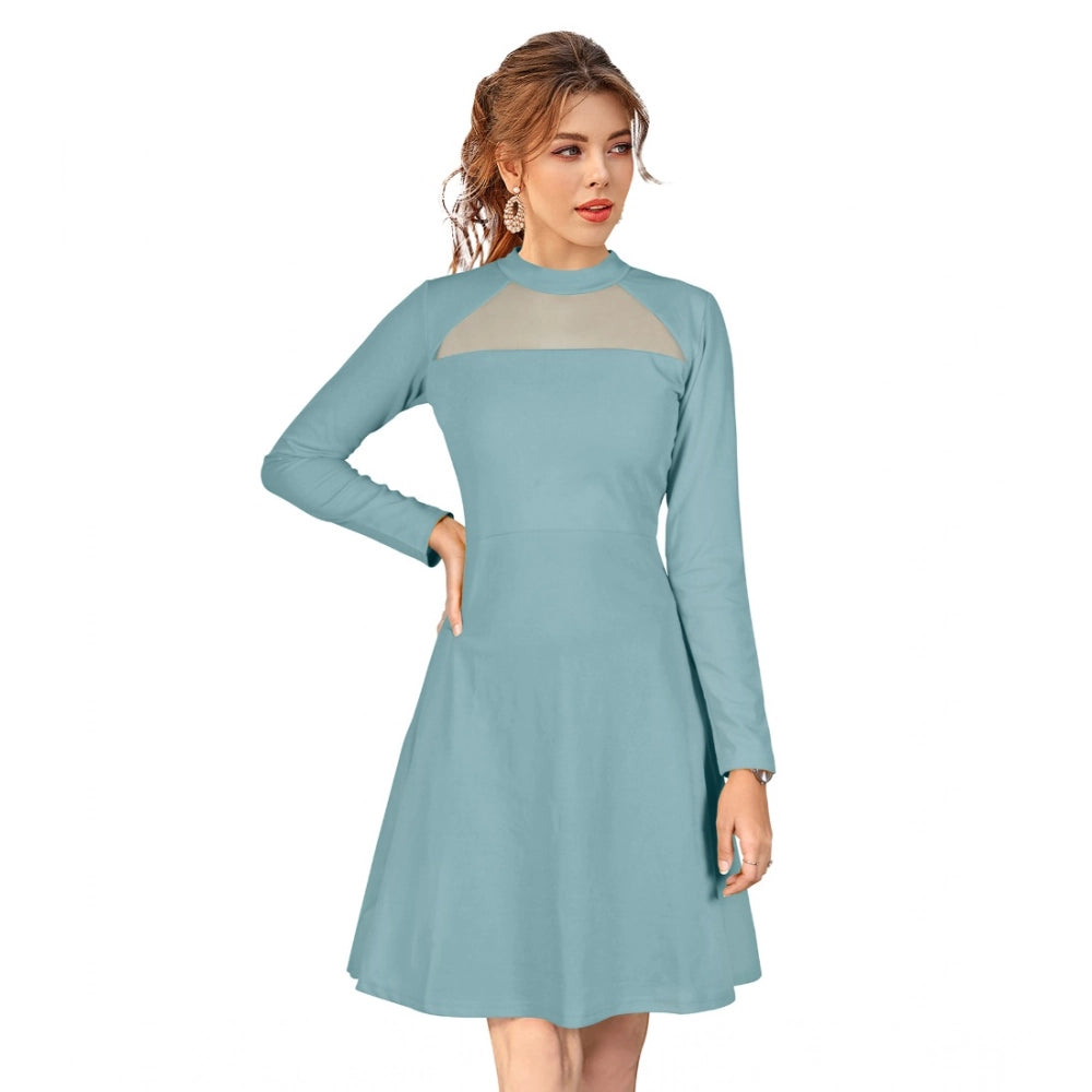 Snuggle Spot Women's Knitting stretchable Solid Round Neck Full Sleeve Dress (Pista)