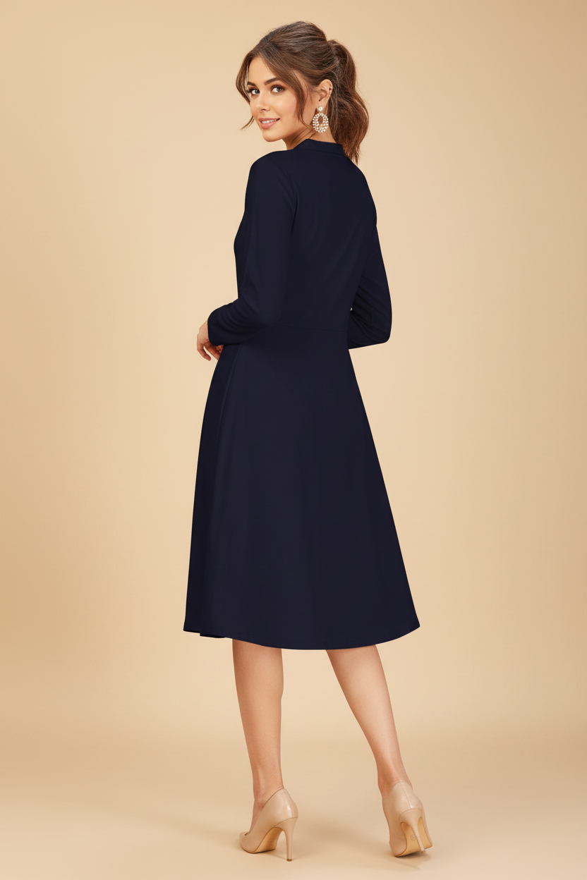 Snuggle Spot Women's Knitting stretchable Solid Round Neck Full Sleeve Dress (Blue)