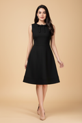 Snuggle Spot Women's Polyester Solid Round Neck Sleeveless Dress (Black)