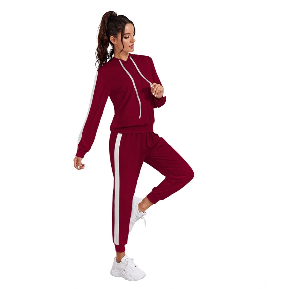 Snuggle Spot Women's Knitting stretchable Solid Hooded Neck Full Sleeve Track Suit (Maroon)