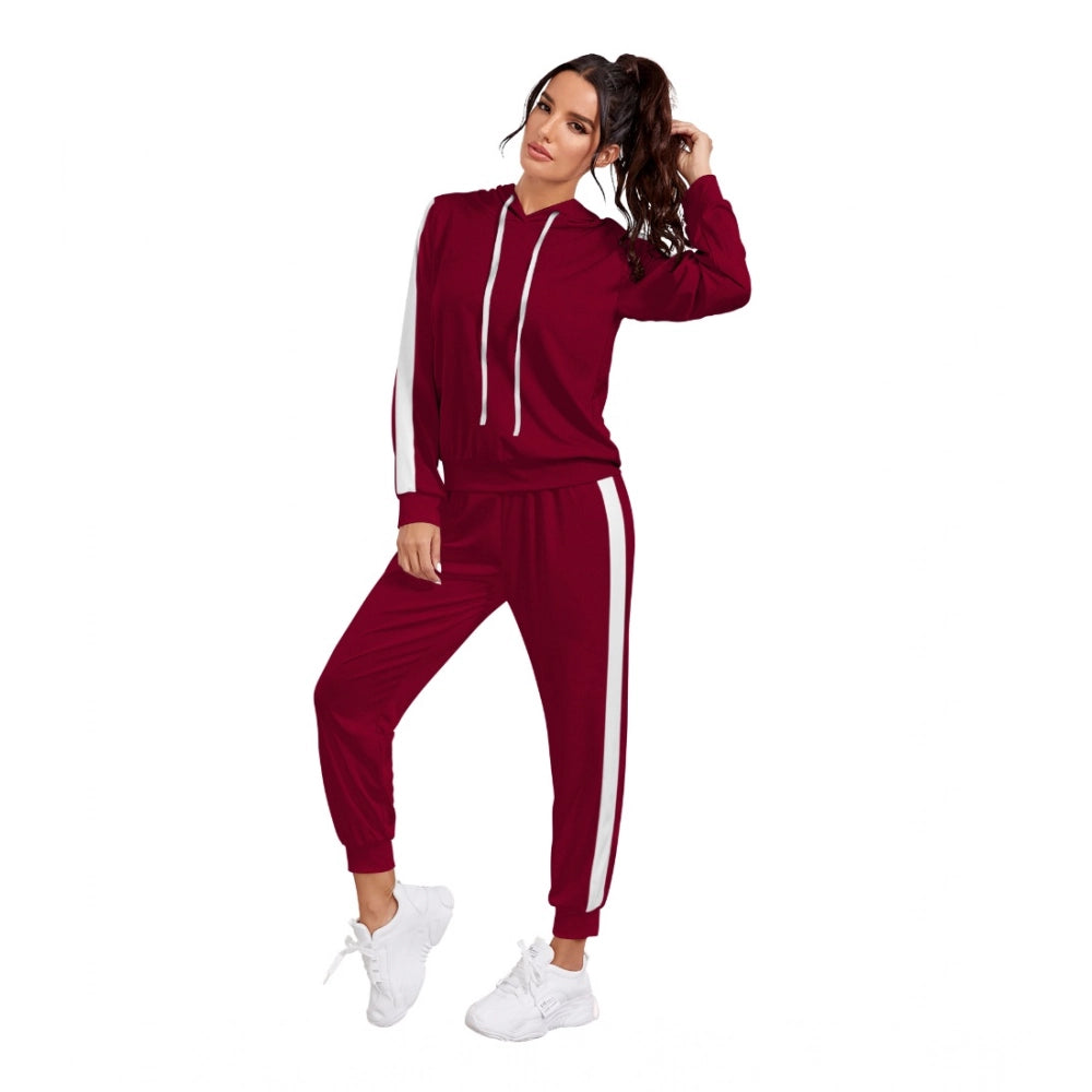 Snuggle Spot Women's Knitting stretchable Solid Hooded Neck Full Sleeve Track Suit (Maroon)