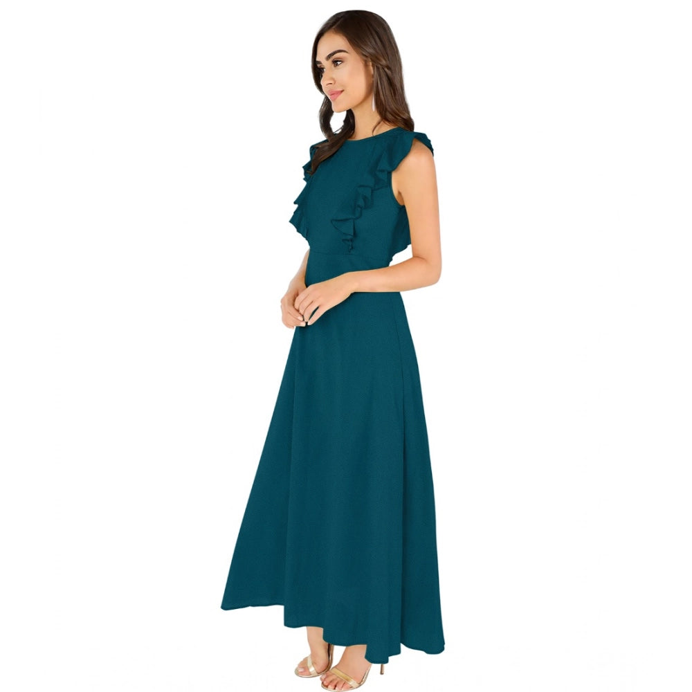 Snuggle Spot Women's Knitting stretchable Solid Round Neck Ruffled Sleeve Dress (Morpich)